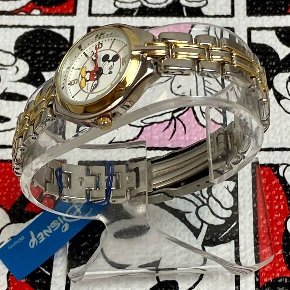 Disney Mickey Mouse Two-Tone Ladies Watch Moving Arms Original Hang Tag - Picture 7 of 14